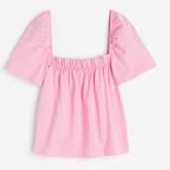H&M Tops - H&M Pink Puff Sleeve Square-Neck Top